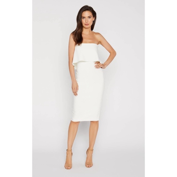 Likely Dresses & Skirts - Likely White Strapless Ruffle Bodycon Midi Dress